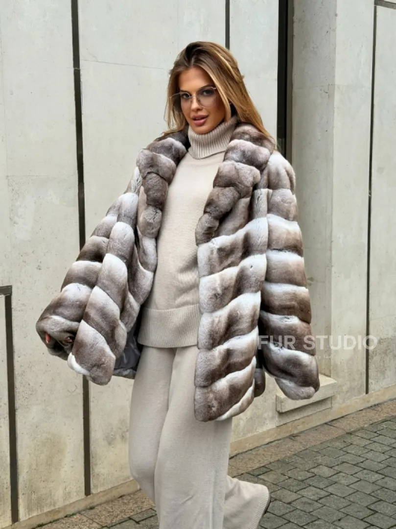 Шуба из меха шиншиллового кролика PREMIUM COLLECTION