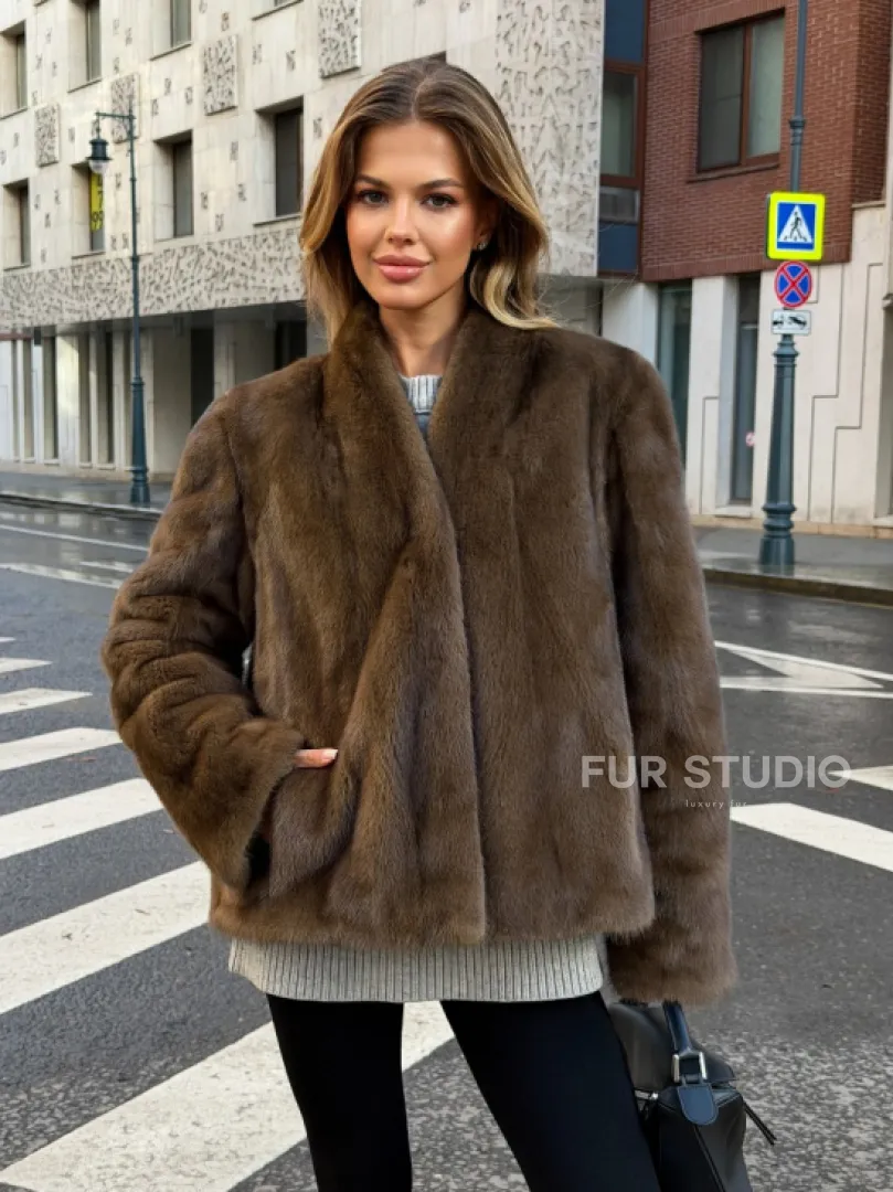 Короткий норковый жакет - цвет соболь