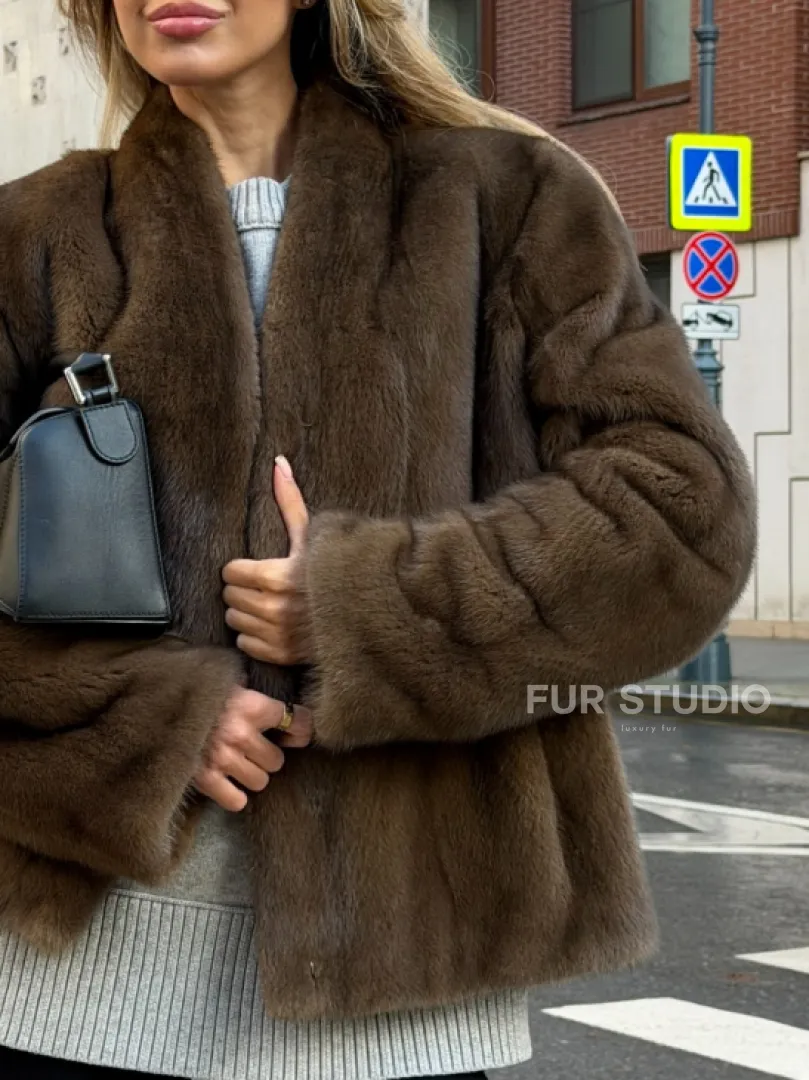 Короткий норковый жакет - цвет соболь