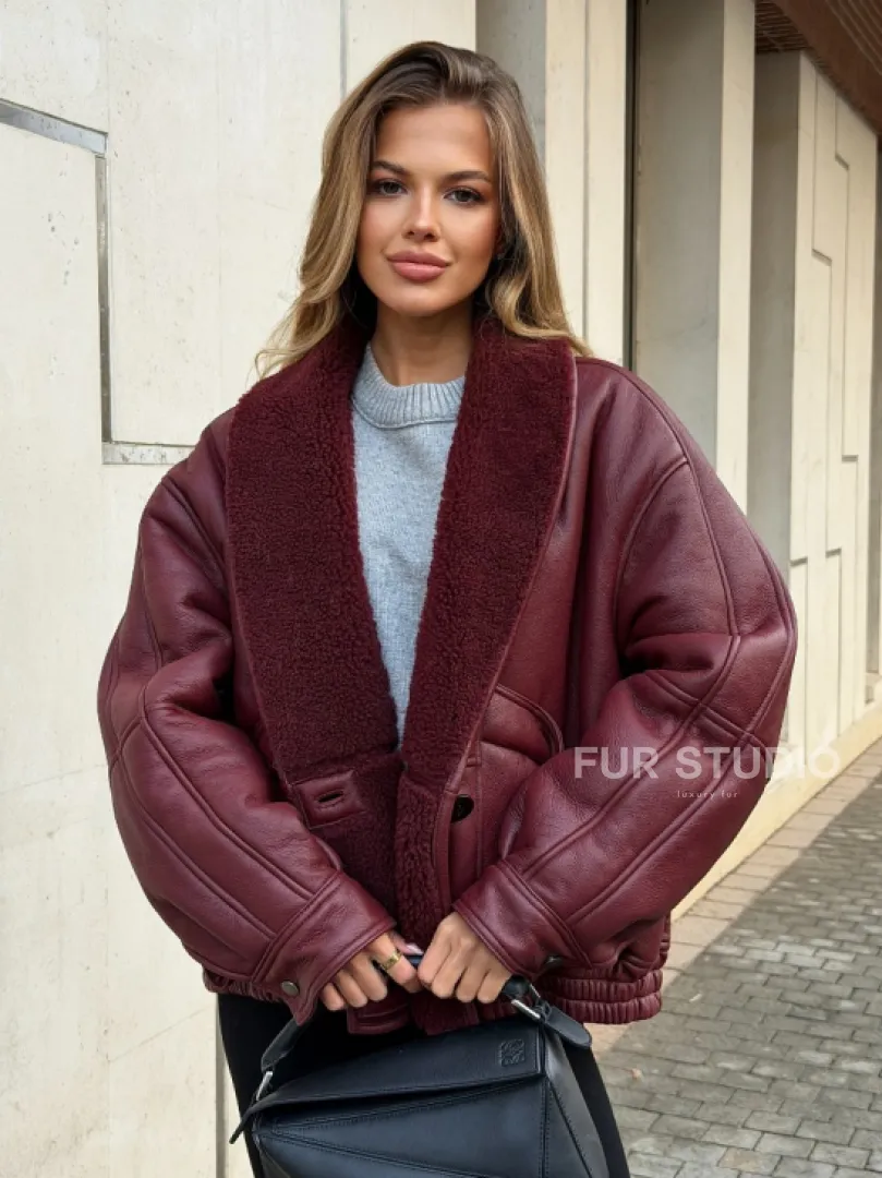 Дубленка женская зимняя - воротник шаль - фото 4