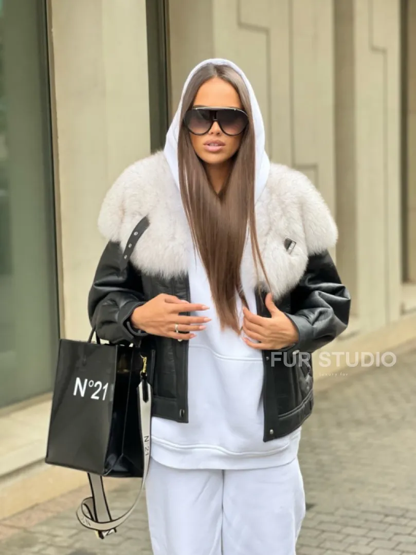 Дубленка из натуральной кожи с воротником из финского песца - фото 1