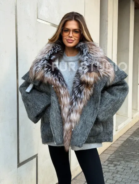 Шерстяная куртка - пуховик с мехом лисы - фото 6