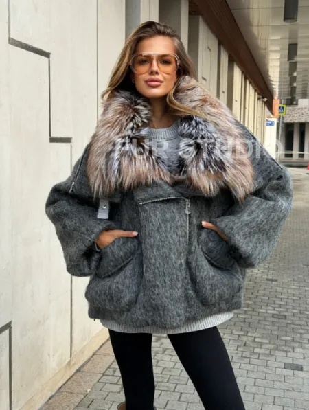 Шерстяная куртка - пуховик с мехом лисы - фото 4