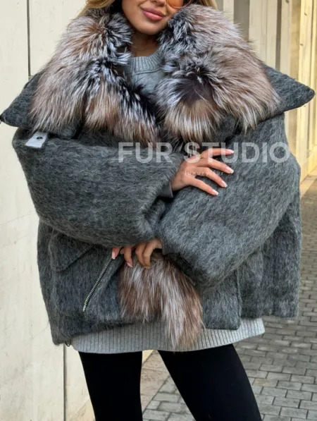 Шерстяная куртка - пуховик с мехом лисы - фото 3