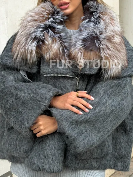 Шерстяная куртка - пуховик с мехом лисы - фото 1