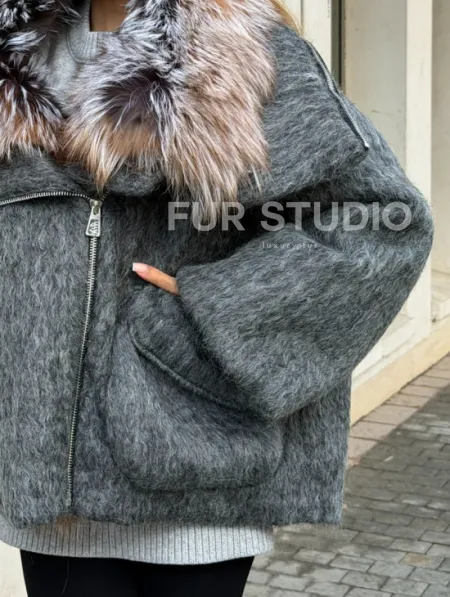 Шерстяная куртка - пуховик с мехом лисы - фото 2