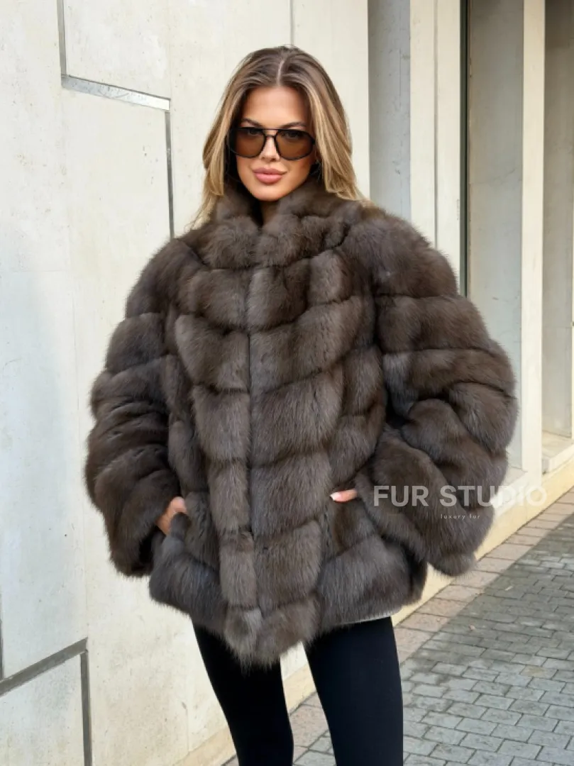 Шуба из куницы в цвете соболь - рукава косичкой - фото 8