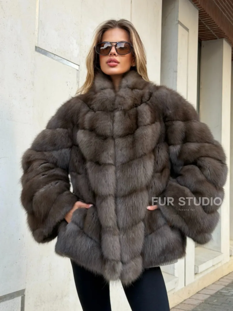 Шуба из куницы в цвете соболь - рукава косичкой - фото 7