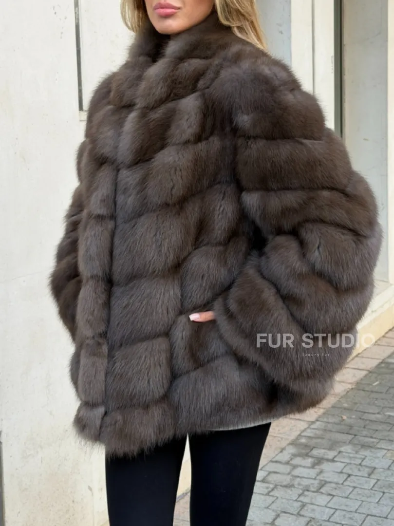 Шуба из куницы в цвете соболь - рукава косичкой - фото 2