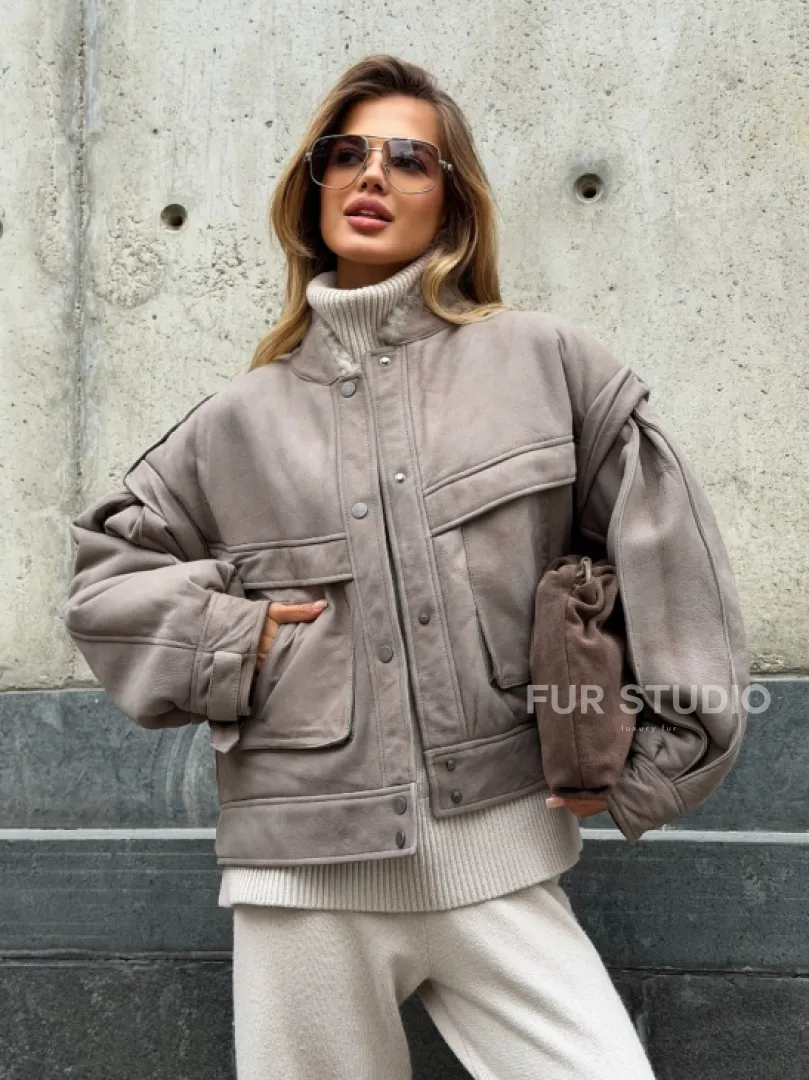 Зимняя дубленка - бомбер - фото 8