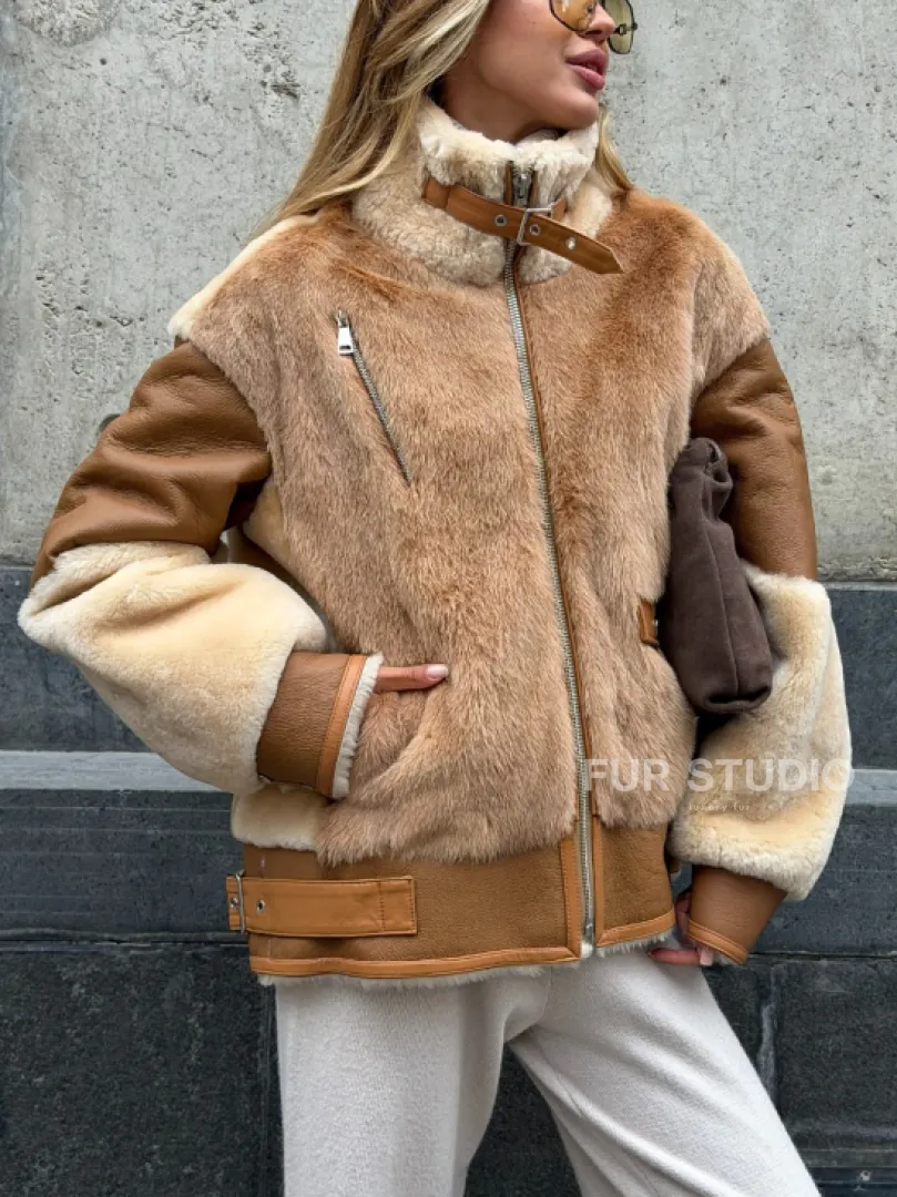 Комбинированная дубленка из овчины и норки