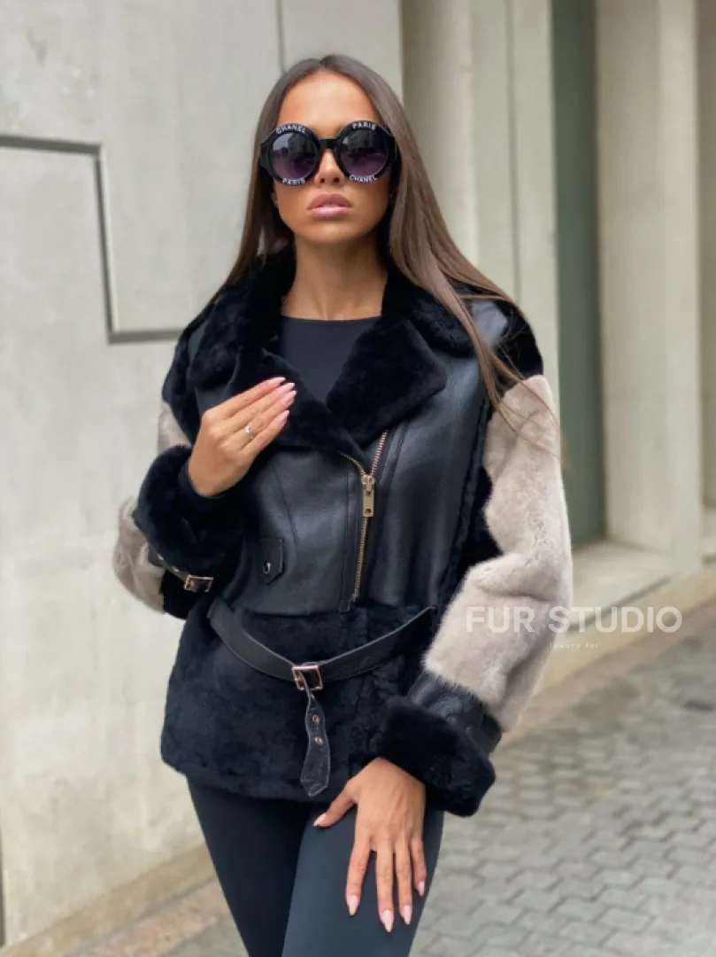 Дублёнка из мериноса с мехом норки - фото 6