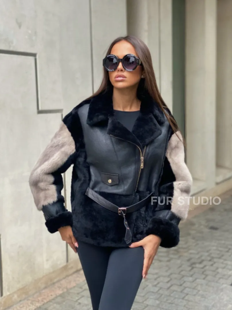 Дублёнка из мериноса с мехом норки - фото 1