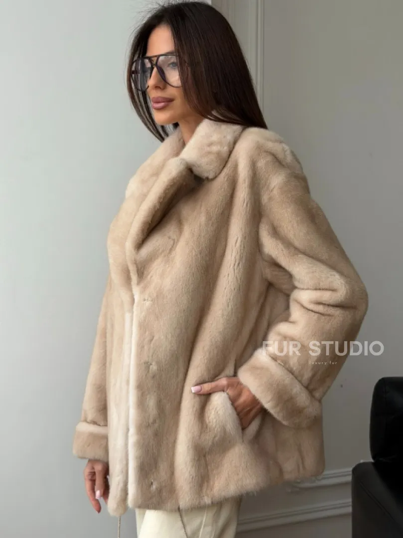 Норковый полушубок в натуральном цвете пастель