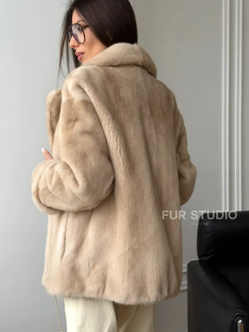 Норковый полушубок в натуральном цвете пастель