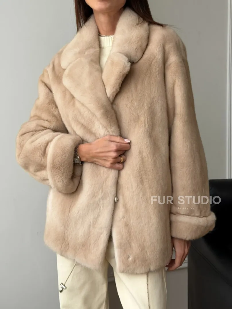 Норковый полушубок в натуральном цвете пастель