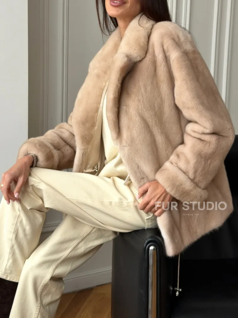 Норковый полушубок в натуральном цвете пастель