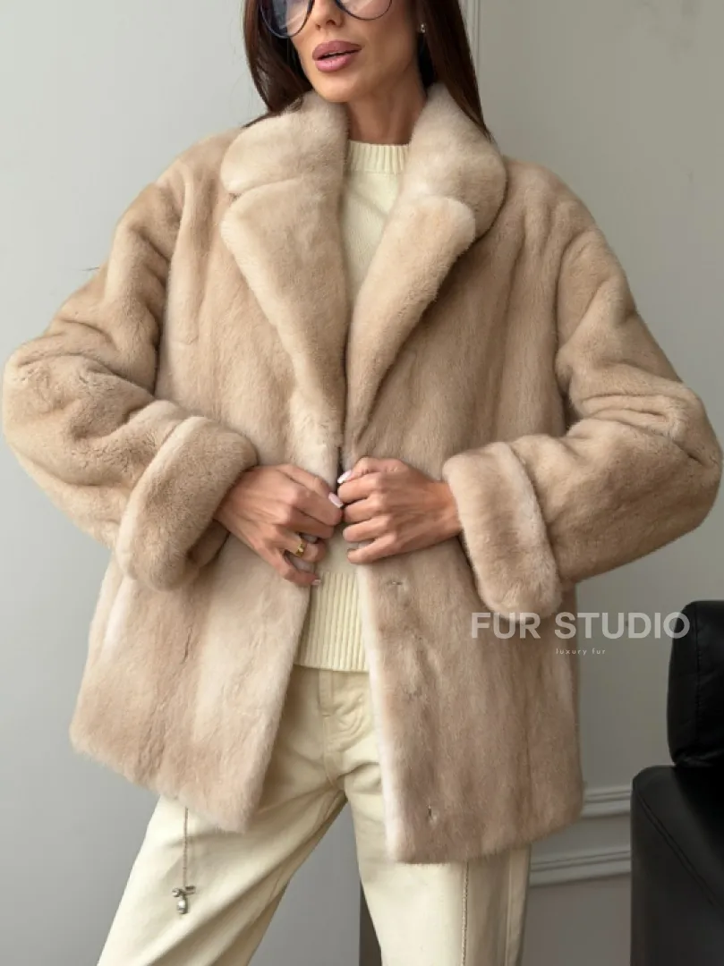 Норковый полушубок в натуральном цвете пастель