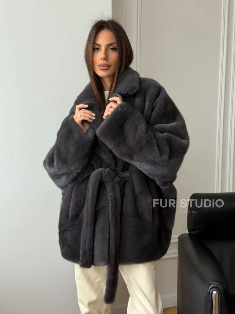 Шуба норковая летучая мышь - графит