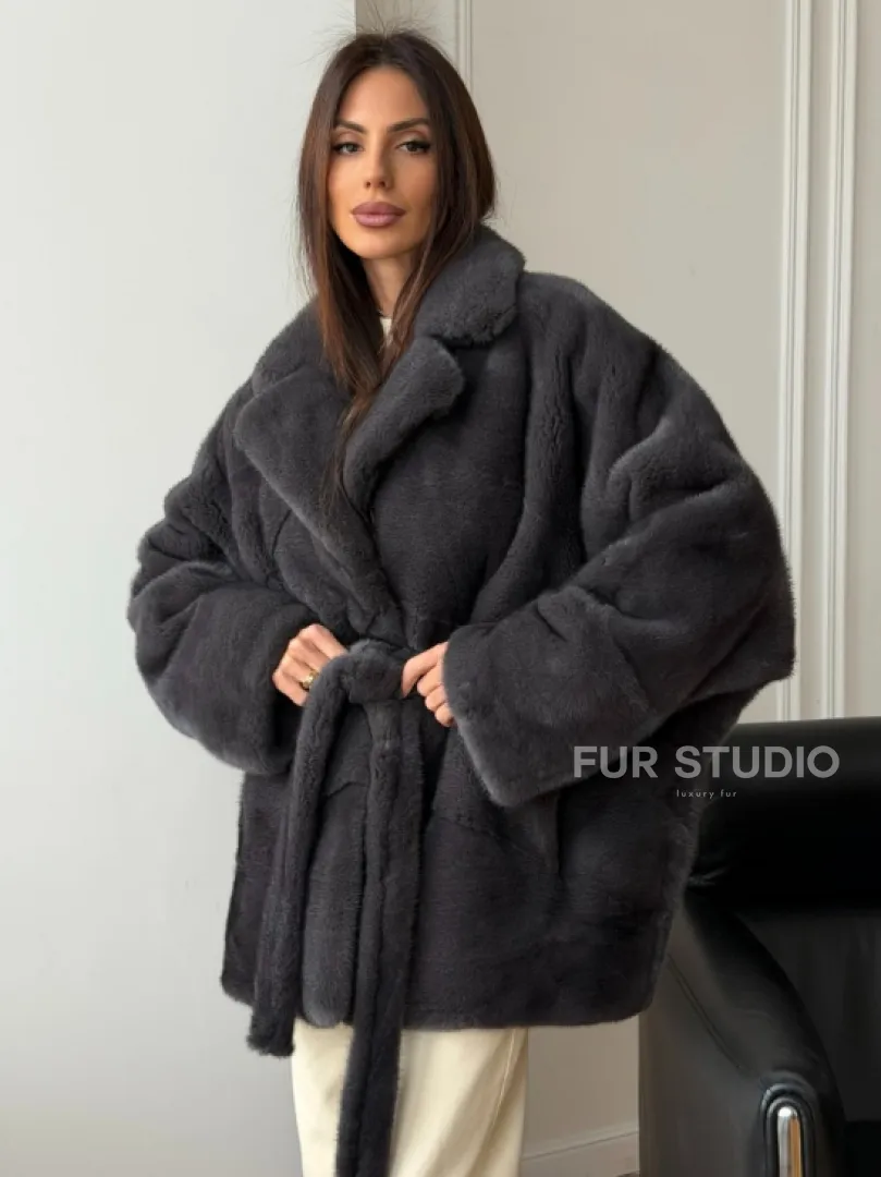 Шуба норковая летучая мышь - графит