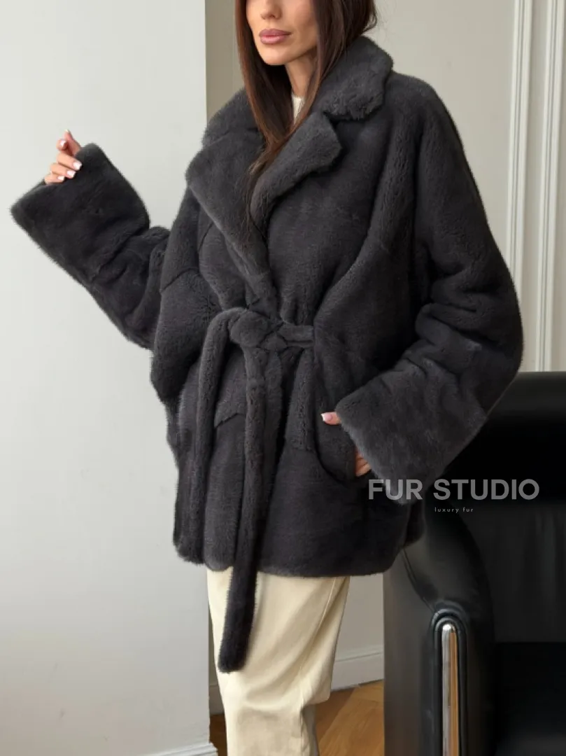 Шуба норковая летучая мышь - графит