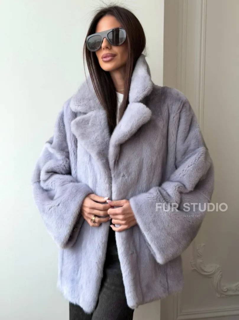 Шуба из норки короткая с английским воротником - фото 0