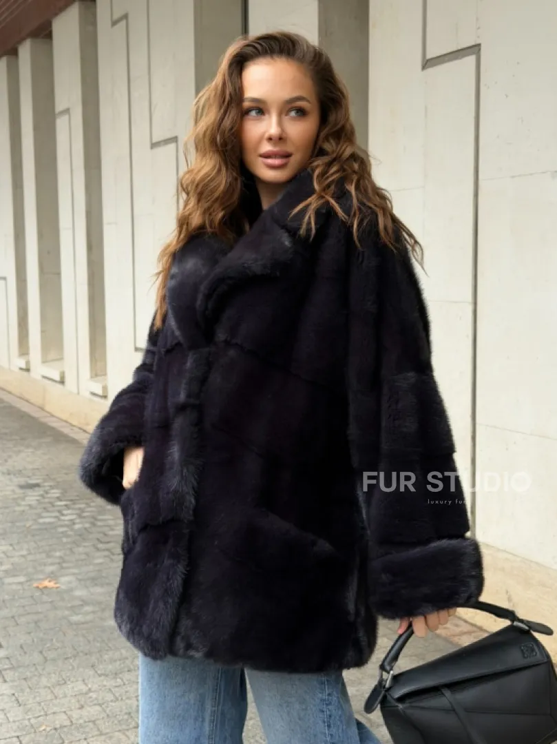 Норковый полушубок - английский воротник