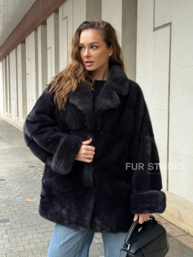 Норковый полушубок - английский воротник - фото 12