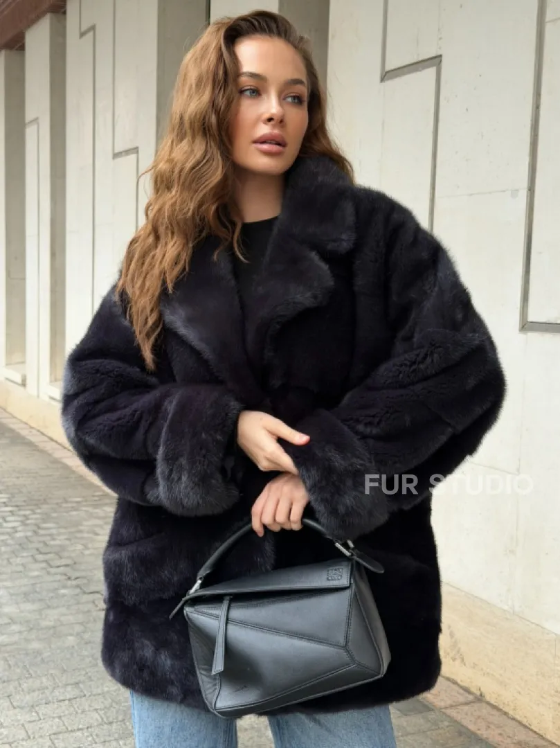 Норковый полушубок - английский воротник