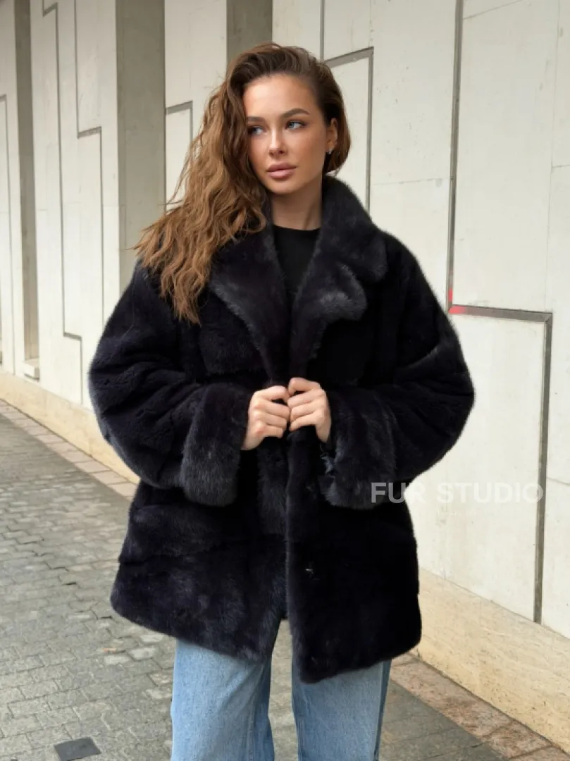 Норковый полушубок - английский воротник
