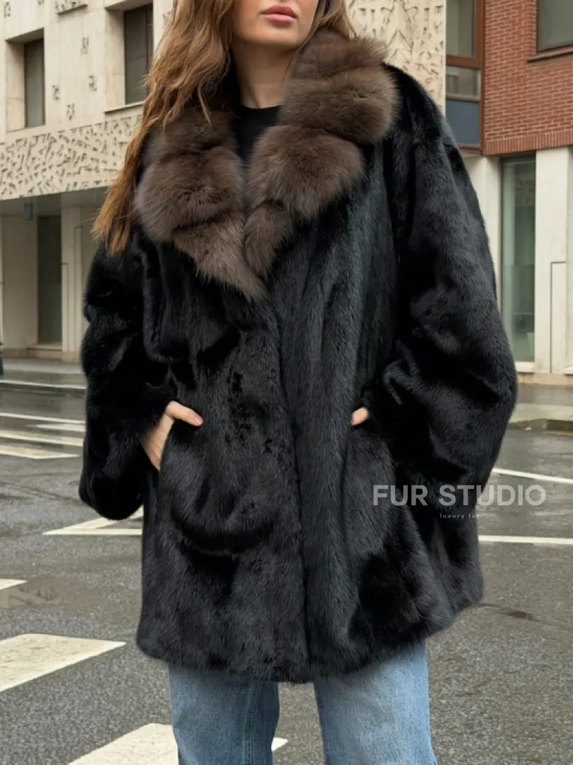 Норковая шуба - воротник куница - фото 2