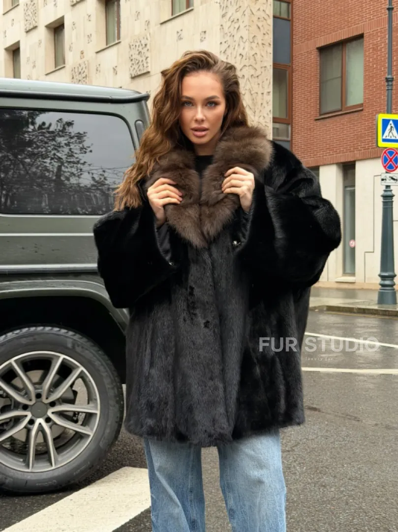 Норковая шуба - воротник куница