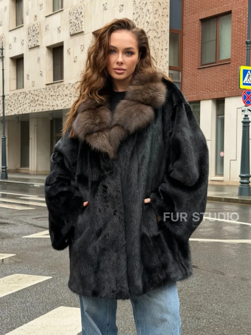 Норковая шуба - воротник куница