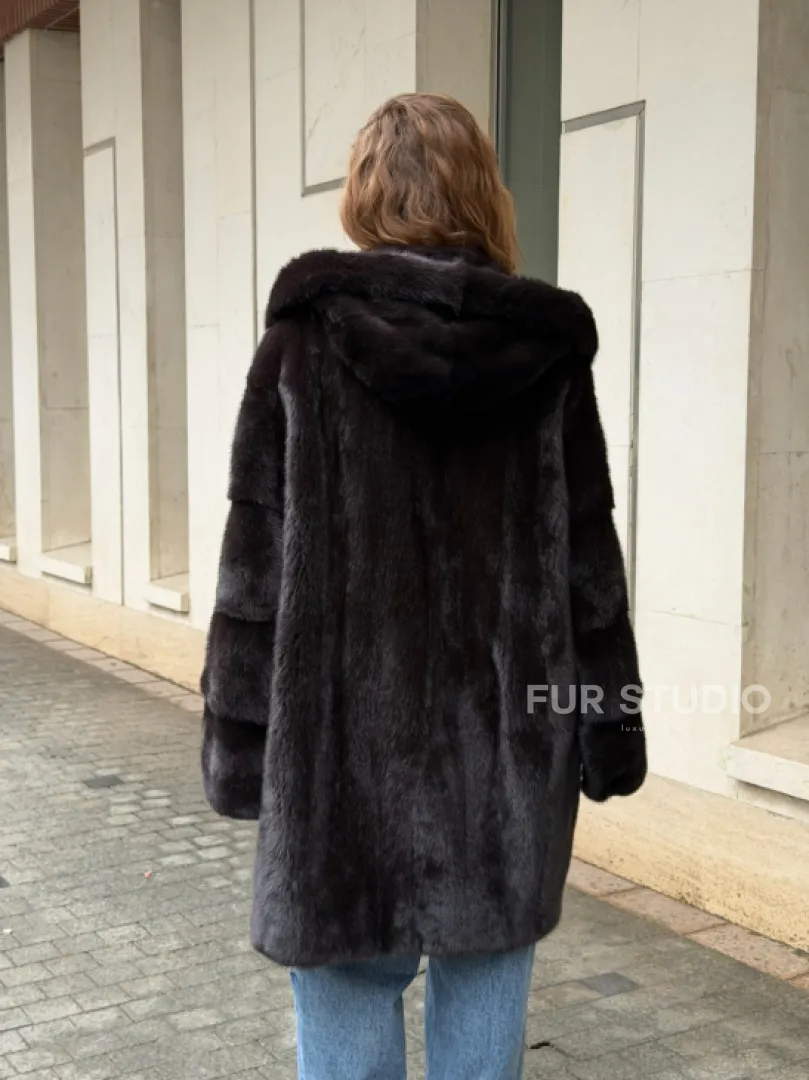 Норковая шуба с капюшоном