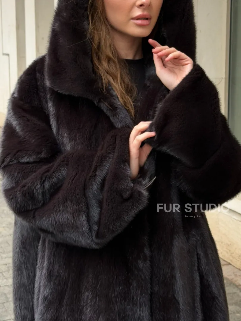Норковая шуба с капюшоном - фото 2