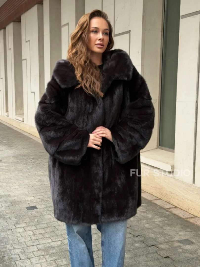 Норковая шуба с капюшоном - фото 5