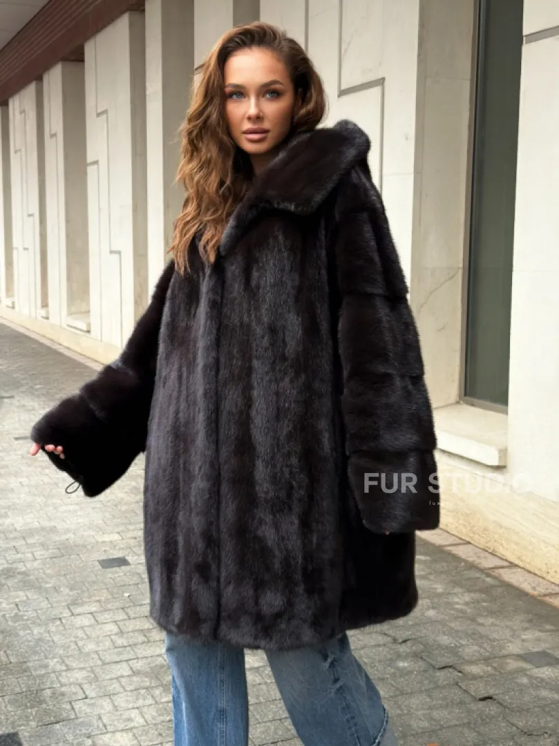 Норковая шуба с капюшоном