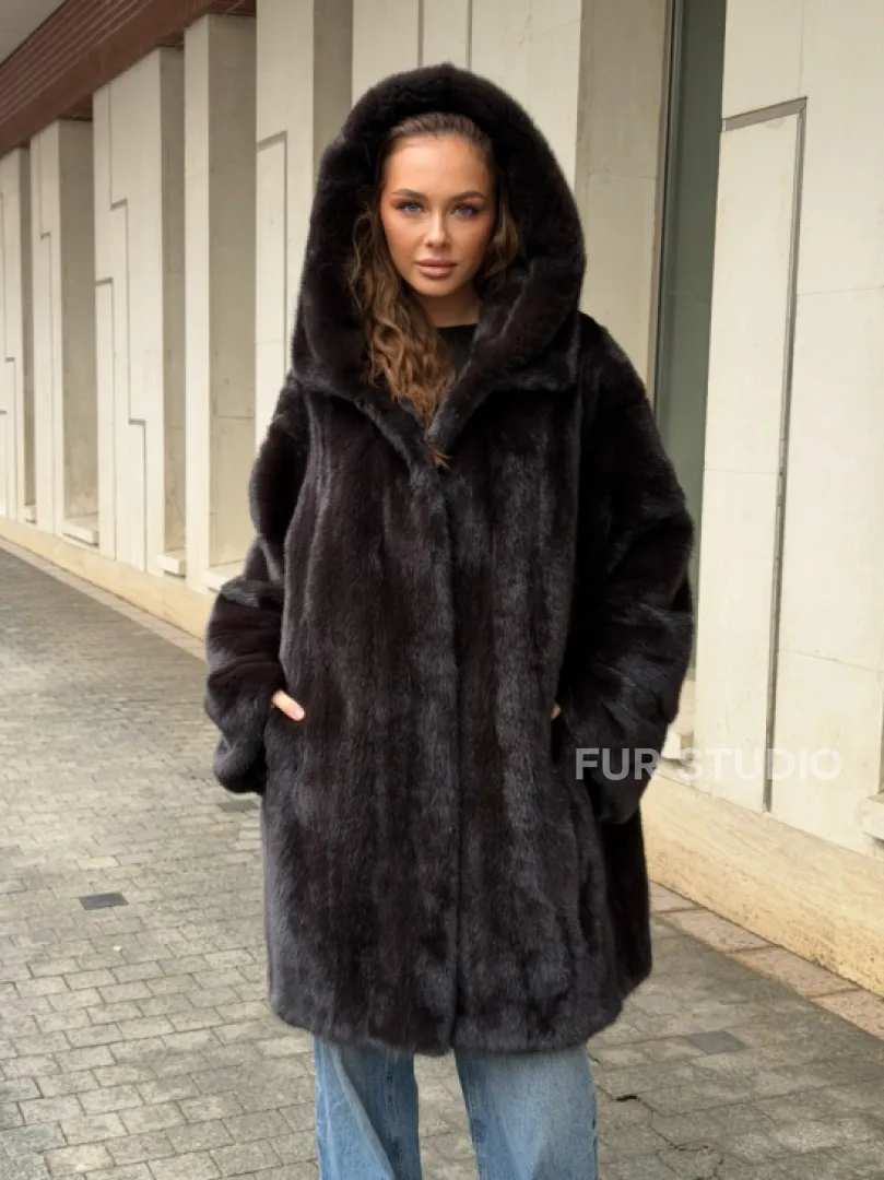 Норковая шуба с капюшоном - фото 10