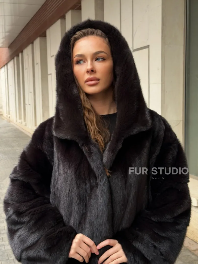 Норковая шуба с капюшоном - фото 8