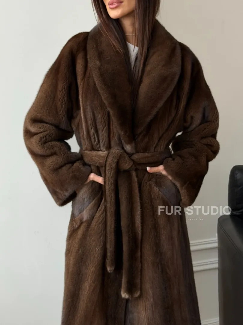 Норковое пальто - воротник шаль