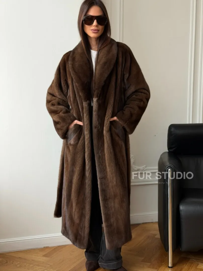 Норковое пальто - воротник шаль