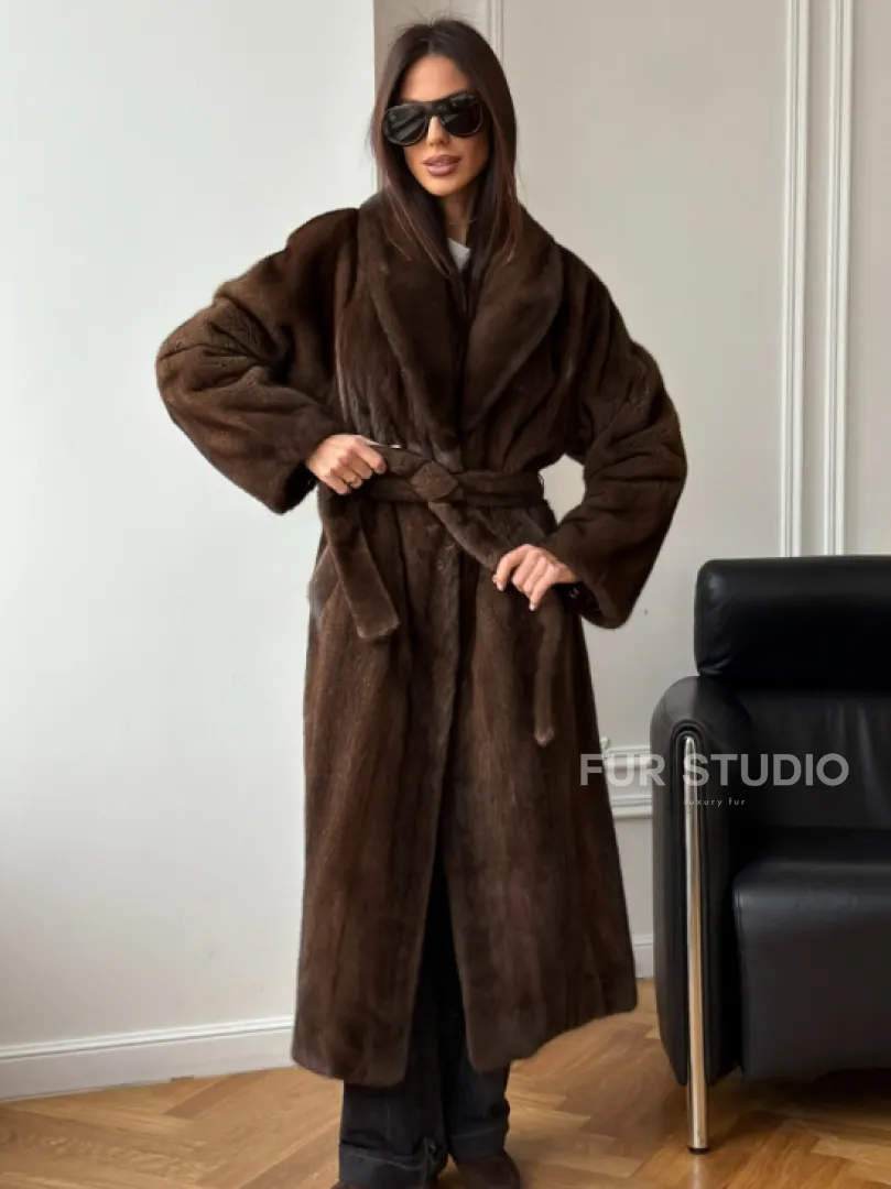 Норковое пальто - воротник шаль