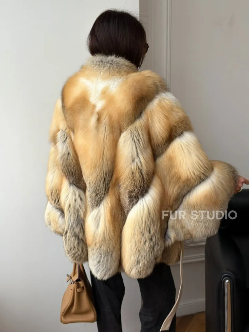 Шуба - пончо из лисы с поясом - фото 12