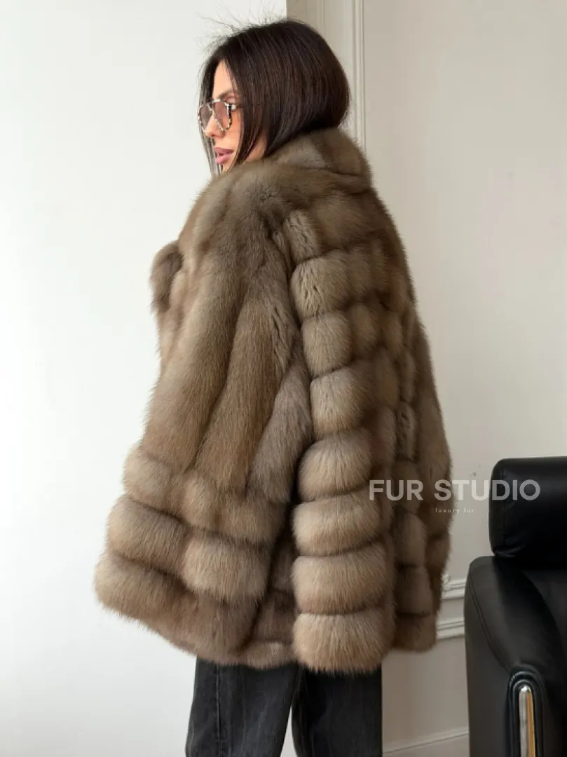 Шуба оверсайз из куницы