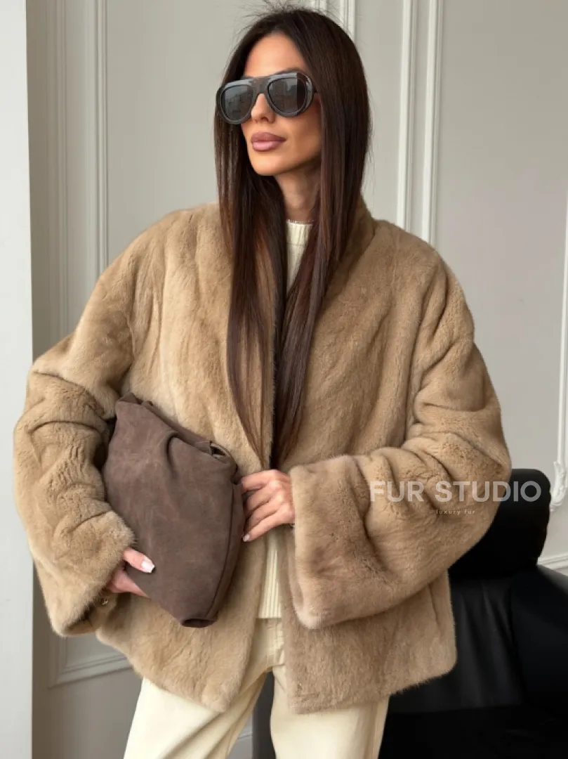 Норковый жакет (бежевый) - фото 4