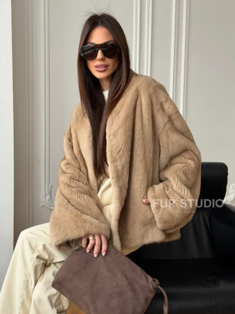 Норковый жакет (бежевый) - фото 9