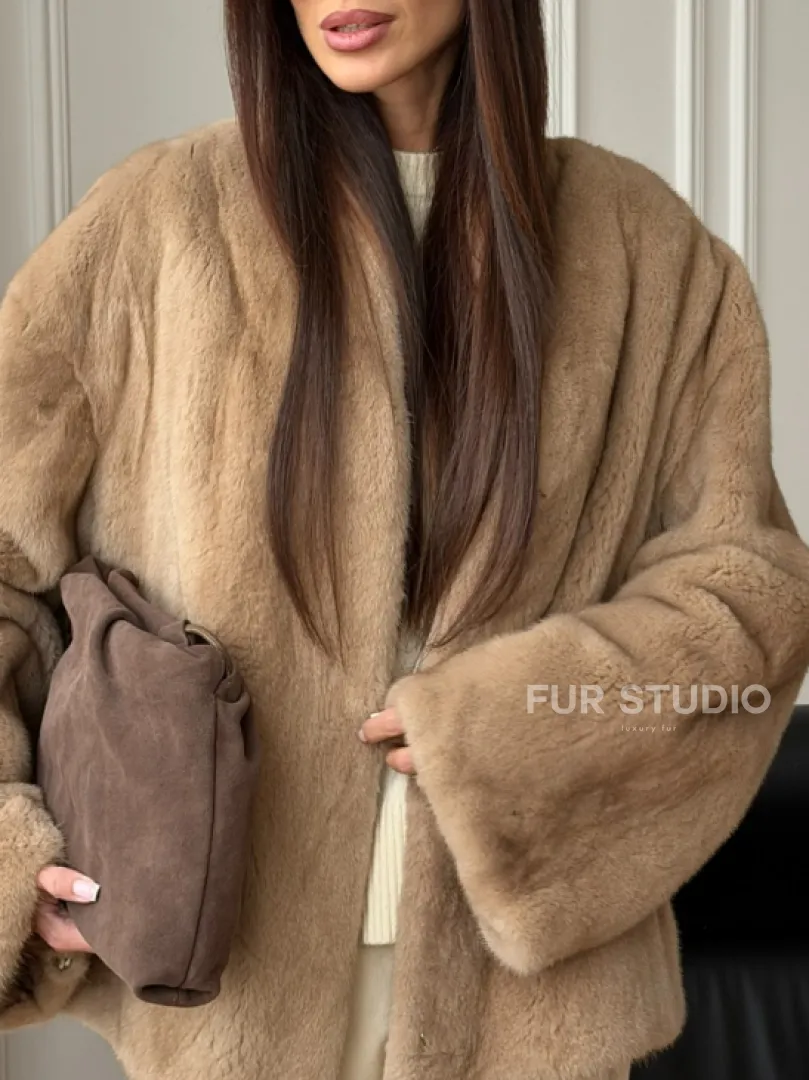 Норковый жакет (бежевый) - фото 1