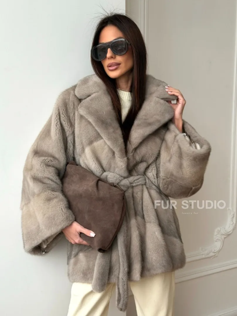 Норковый полушубок в натуральном цвете Silver