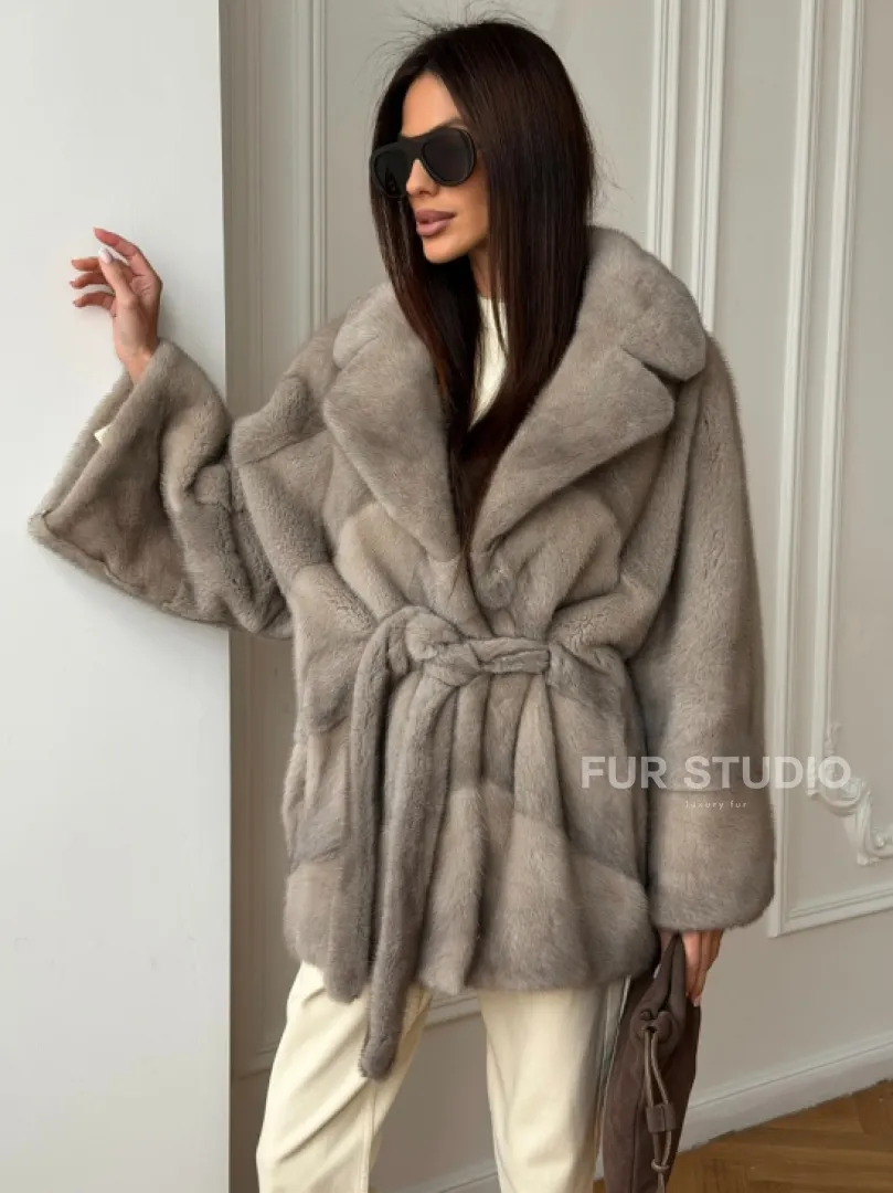 Норковый полушубок в натуральном цвете Silver - фото 8