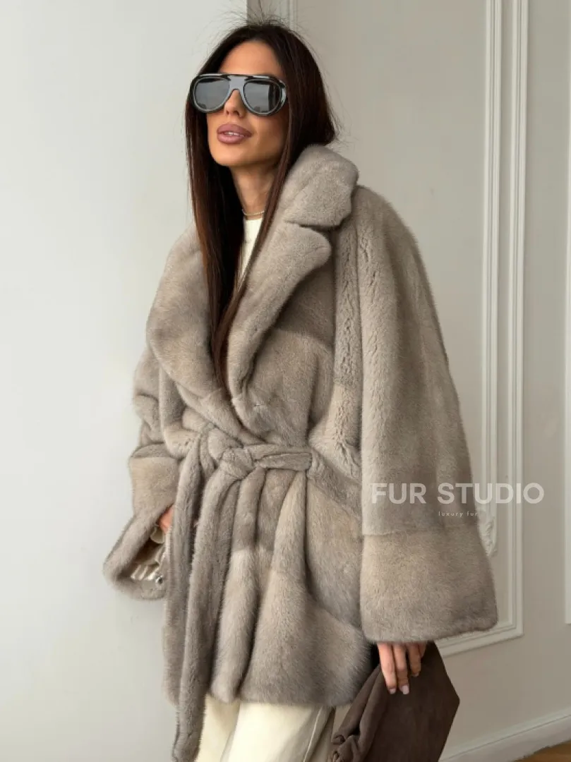 Норковый полушубок в натуральном цвете Silver